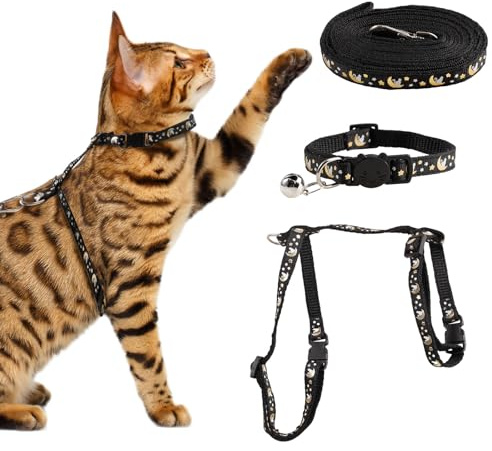 Ausbruchsicher Katzenweste Con Rivestimento Riflettente, Katze Ausbruchsicher Brustgurt Swarz, Katze Geschirr Verstellbare, Katzengeschirr mit Leine für Kätzchen Welpe, leichtes Kätzchengeschirr