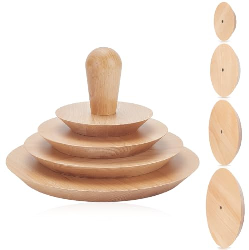 BENECREAT 4 Stück Töpferwerkzeug Set Aus Buchenholz 12/16/ 19.7/ 24cm Rundes Keramik Oberwerkzeug Tonplatten Presswerkzeug Mit Griff Zur Herstellung von Töpferschalen Tellern Slump-Pressform