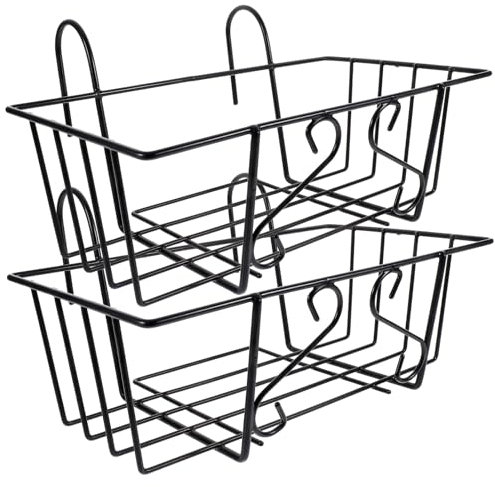 DEARMAMY 2Pezzi Mensola Porta Vasi da Balcone, Supporti in Ferro per Vasi, Appendipiante per Ringhiera e Recinzione, Nero, 35 x 19,5 x 12 cm