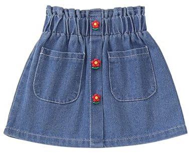 Generisch Gonne da ragazza alla moda Gonne in jeans a vita alta con motivi floreali per bambini, comodi pantaloncini elastici per la primavera estate, Celeste., 6-7 Anni