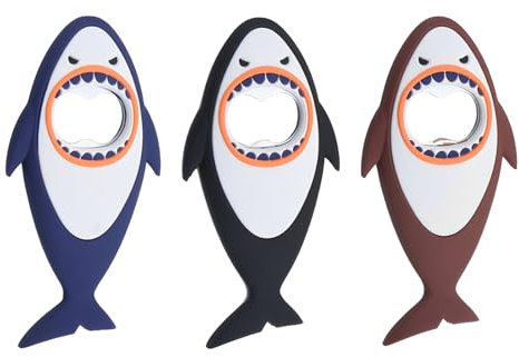 3 Pcs Bottle Opener, Bottle Openers, Bar Bottle Opener Easy Storage with Magnet Cartoon Shark Design for Bars and Home Parties, Durable and Convenient Storage Bar Tools (Blue, Coffee, Black)