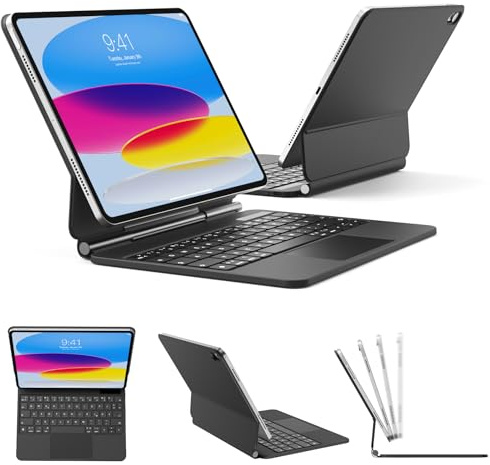 zoyu Hülle mit Tastatur für iPad A16 11/10 Generation 2025/2022, Schwarz | Magic Keyboard mit Schwebendem Cantilever Ständer, Beleuchtete Tasten, Multi Touch Trackpad