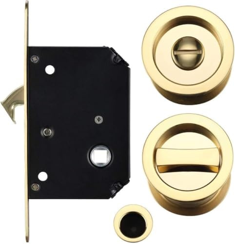 Ironmongery Solutions® Sliding Pocket Door Bathroom Privacy Lock Set – Polished Brass Finish, Space-Saving Sliding Door Hardware