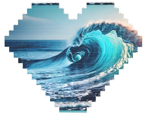 Ocean Sea Wave Print Art Brick Puzzle Heart Shaped DIY Building Blocks Set 3D Jigsaw Home Decor 82 Pieces