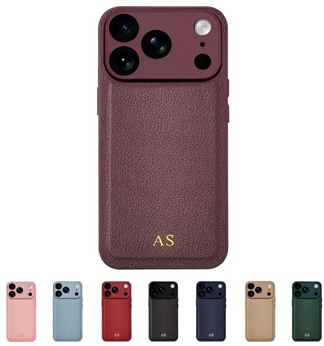 Tirita Personalisierte Handyhülle für iPhone 17 Pro Hülle - Handyhülle Selbst Gestalten aus Veganem Leder & Initialen Personalisieren - Geschecke für Frauen & Männer - Burgunder, Gold