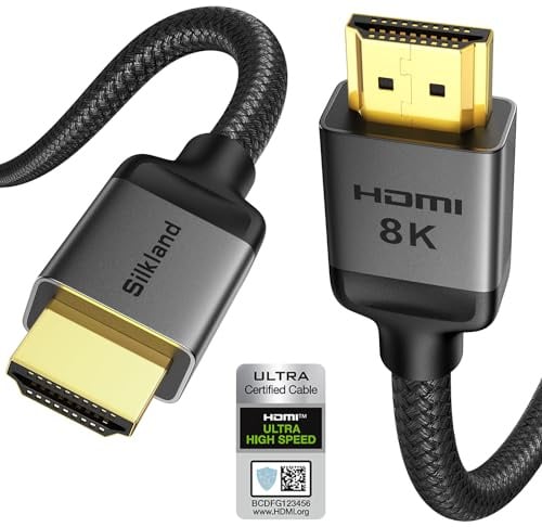 Silkland 10K 8K HDMI 2.1 Kabel 1,5m, eARC/ARC HDR, 48Gbps Ultra High Speed | Zertifiziert, 4K@240Hz 165Hz 120Hz, VRR ALLM, HDCP2.3, HDMI Kabel 1,5m für HDTV, PS5, PC, Laptop, Monitor, Beamer, Soundbar