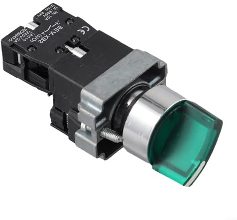 SPORTARC Interrupteur rotatif 22 mm 220 V, bouton à molette avec voyant LED vert auto-verrouillant, plastique marche/arrêt démarrage 2 positions indicateur