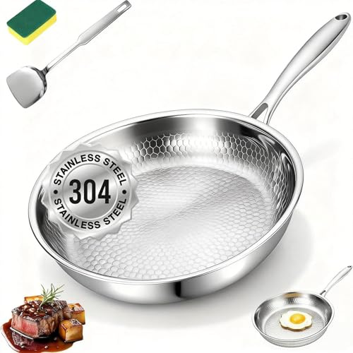 Sarten Mireve Acero 304 Titanio, Sartén De Titanio Puro Antiadherente Con Estructura Tricapa, Ultrarresistente Y Fácil De Limpiar, Cocina Segura Para Inducción/Gas/Eléctrico/Vitro (22cm, Sin Tapa)