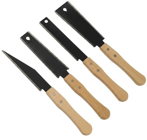 4 PCS Japanese Pull Saw Set, Double Edge Flush Cut Japanese Hand Saw, Small Fine Tooth Woodworking Tools, Sharp Flat Blade Wooden Handle, for DIY Carpentry Furniture Making Wood Cutting