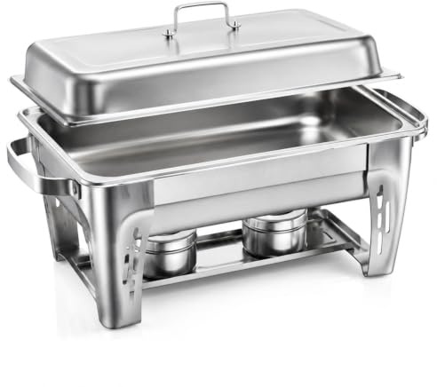 Chauffe-Plat rectangulaire 6 pièces, 7,5 L, Acier Inoxydable argenté, pour Buffet et Service de Table