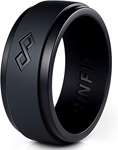 Rinfit Silicone Rings for Men 9mm Wide, 2mm Thick - Mens Rubber Wedding Bands - Infinity Silicone Rings for Him - Patented Design, 6 UK, Silicone, No Gemstone