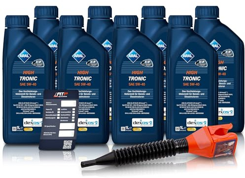 8x 1 L Liter ARAL HighTronic 5W-40 Motoröl inkl. Ölwechselanhänger und