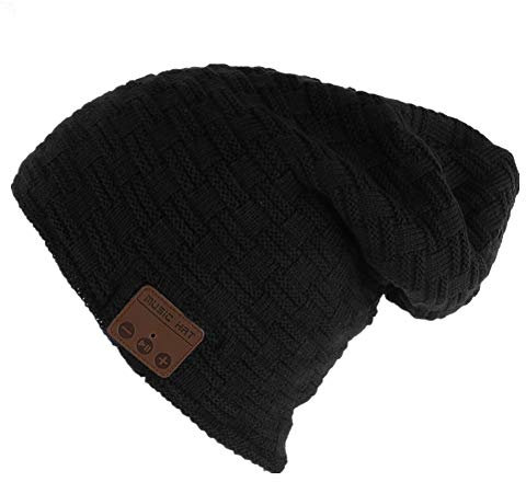 HaetFire Wireless Bluetooth Beanie Hat Winter Warm Knit Music Cap with Stereo Headphone Speaker Mic for Men Women Running Skiing Skating Black