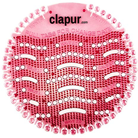 clapur plus Urinal-Sieb (2x) Duft Apfel-Zimt, Spritzschutz fürs Männer WC, für jedes Pissoir, Urinal-Einlage, Lufterfrischer, Kunststoff-Matte, rund, rot