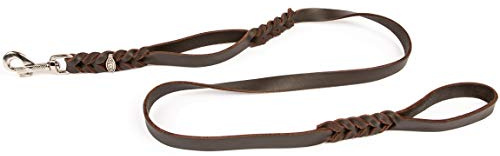 CopcoPet Hundeleine aus Leder mit 2 Handgriffen – 2 m x 18 mm in Braun – Robuste Lederleine mit Chrom-Karabiner für große Hunde – Trainingsleine, Hausleine, für Halsband & Geschirr