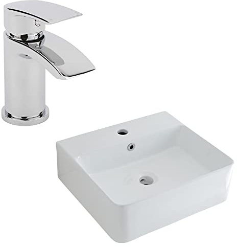 Milano Farington Rectangular Countertop Bathroom Basin Sink Mono Mixer Tap - 460mm x 420mm