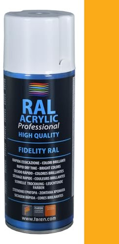 FAREN RAL ACRYLIC, Vernice spray Acrilica 100%, Smalto FIDELITY RAL, Colori Brillanti a Rapida Essiccazione, 400ml (RAL 1028 GIALLO MELONE)(1pz)