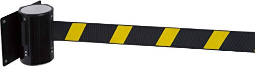 Retractable Barrier, Wall Mounted Pull Out Queue Belt, Queuing Safety Tape Cordon (Black/Yellow 3.6m)