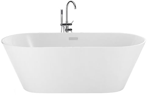 Stilvolle Acryl Badewanne oval freistehend weiß mit Überlauf 160 x 80 cm Havana