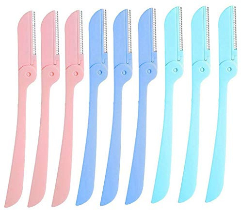 9 Pieces Foldable Eyebrow Razor, Cheek Facial Hair Remover Shapers, Shavers Trimmer for Women and Men, 3 Colors