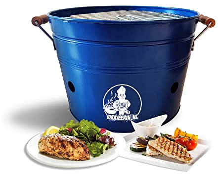 Vikkieerin Mini grill - Ø38 cm, Kleiner grill Holzkohle, kompakt und leicht, holzkohlegrill klein im Retro-Stil, für Park-Balkon-Camping-Garten, Blau