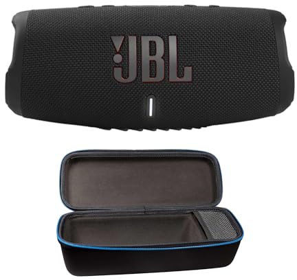 JBL Charge 5 Portable Waterproof Wireless Bluetooth Speaker Bundle with divvi! Protective Hardshell Case - Black