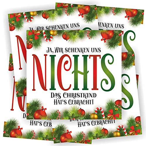 Play-Too 5 Aufkleber Flaschenetikett Etikett Fest Ja wir schenken Uns Nichts zu Weihnachten - das Christkind hat´s gebracht