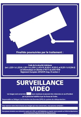 Panneau Information Surveillance Vidéo. Signalisation Information et Vidéoprotection. Autocollant, PVC, Alu - 75 x 105 mm - Adhésif - Adhésif -