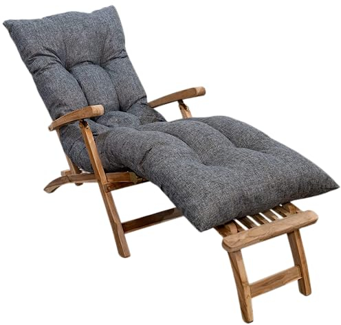 Bananair - Coussin Bain de Soleil Chaise Longue - Épais, Ultra Confortable, Design Matelassé - Fabriqué en France - Matelas Transat avec Scratchs, Facile à Installer (185x60x15 cm, Gris)