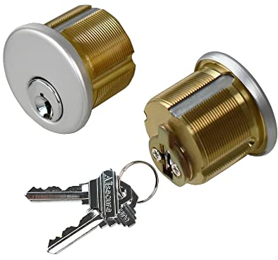 AIsecure Messing-Einsteckzylinder mit 2 Schlüsseln für SC-Keilnuten, Standard, kommerzielle Türschlosszylinder, gleichschließend für Schaufenster, Wohntüren, Schlossersatz, 2 Stück, silberfarben