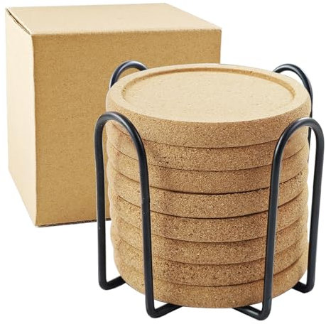 HILELIFE Korkuntersetzer für Getränke, Untersetzer-Set mit Halter, blanko, Kork-Untersetzer zum Basteln, wiederverwendbare Getränkeuntersetzer, 8 Stück