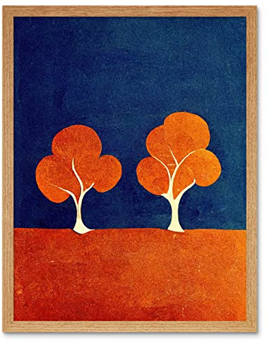 Wee Blue Coo Abstract Matisse Style Trees Forest Painting Yellow Blue Orange Green Art Print Framed Poster Wall Decor 12x16 inch