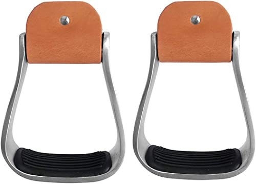 Unistrengh Western Steigbügel Leder Aluminium Steigbügeleisen & -tritte für Reitsport Zubehör Westernsteigbügel mit rutschfestem schwarzem Gummikissen Silber