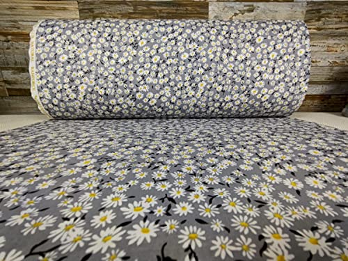240cm Extrabreit Popeline Baumwolle Stoff Meterware ab 50cm 100% Baumwollstoff Stoffe Weihnachtsstoff Bastelstoff ÖKO-TEX RanForce Blumen BW073 (Grau/Weiß)