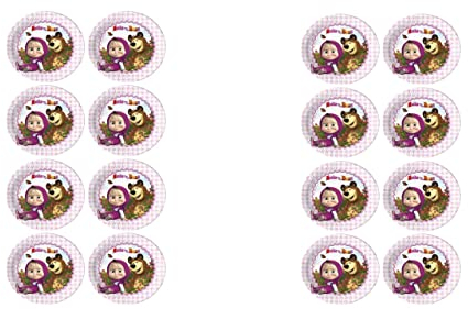 ALMACENESADAN -4747, Pack Masha et l'ours composé de 16 assiettes en carton de 23 cm, idéal pour fêtes et anniversaires, multicolore (8435510347475)