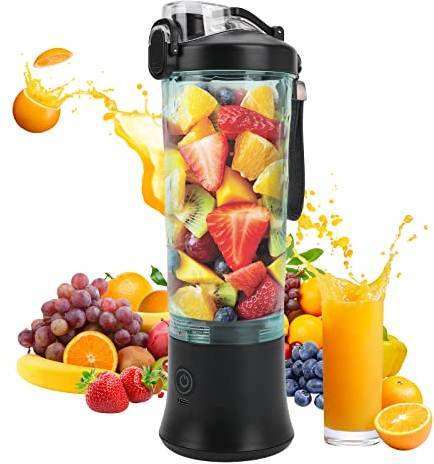 Blender, Portable Mixeur des Fruits 600 ML, Mini Blender USB pour Smoothie, Milk-shake, Jus de Fruits, 6 Lames Fruit Mixer Juicer Personnel Blender Cup pour Voyage Cuisine, Sans BPA (noir)