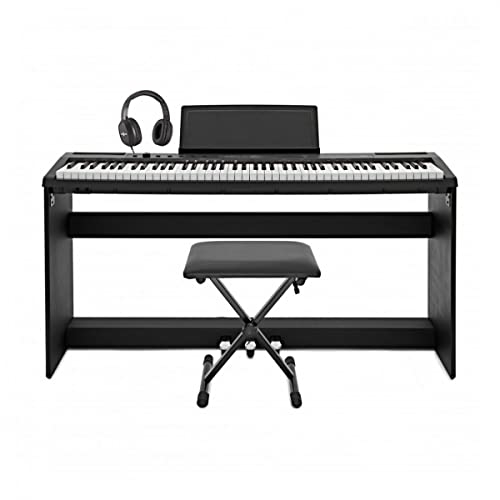 Gear4Music Teclado de piano de 88 teclas sensibles a la velocidad Bluetooth Teclado eléctrico Banco de piano