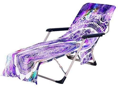 GOOBIX Beach Chair Cover with Pockets, Lounge Chair Towel Cover, Microfiber Terry Beach Towel with Elastic Belts for Pool Sun Lounger Sunbathing Vacation,C