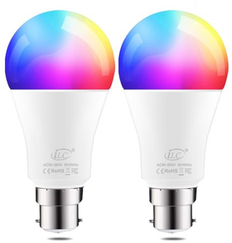 iLC Alexa Light Bulbs, 12W LED Smart Light Bulb, Work with Alexa (Echo Devices Required), Colour Changing Light Bulb Warm White 2700K +RGB, B22, Bayonet (2 Pack)