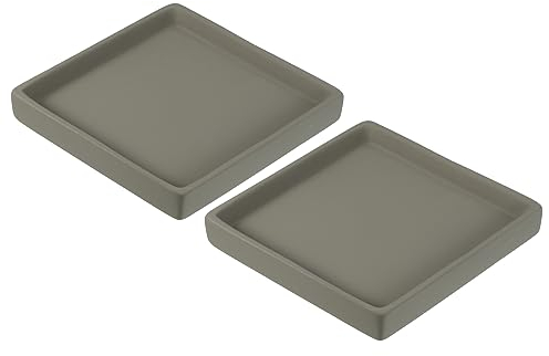 M METERXITY 2 Pcs Plant Saucer - Square Ceramic Drip Tray Drainage Apply to Outdoor/Garden Planter Pot (5 Inch, Dark Grey)