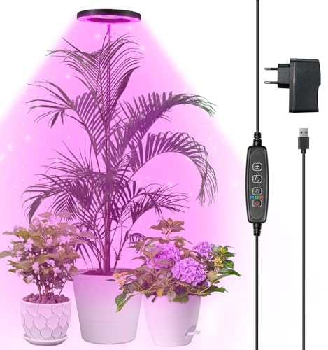 Qoolife Lampada a LED a spettro completo per piante da interno, 147 cm, altezza regolabile con 72 LED, 3 livelli di luminosità dimmerabili, timer 3/9/12 ore per piante da interni