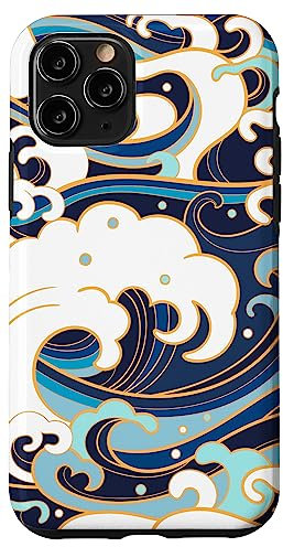 iPhone 11 Pro Japanese Art Ocean Getaway Wave Surfing Blue Geometric Ocean Case