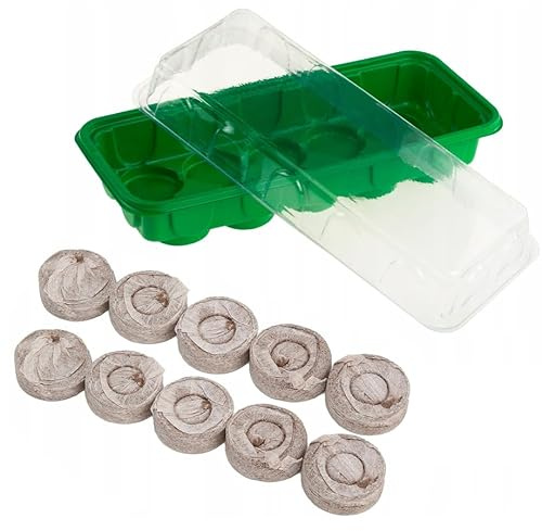 Mini Gewächshaus +Kokos Quelltabletten Anzuchtplatte Pflanztöpfe Anzuchttöpfe Saattopf (1 Gewächshaus + 10 Quelltabletten)