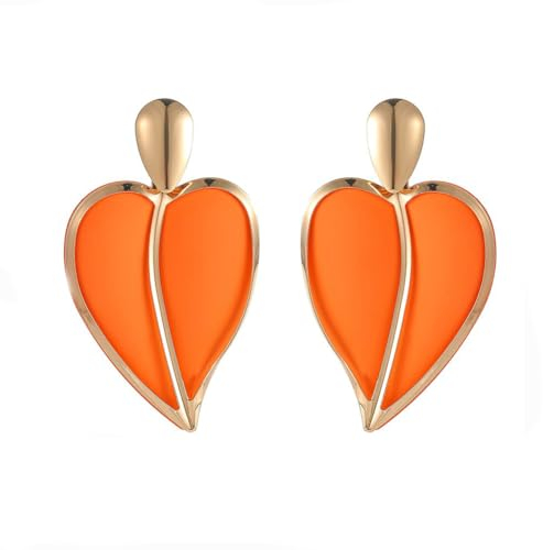 Carufin Double Layered Heart Earrings Acrylic Love Drop Earrings Jewelry Gifts for Women and Girls (Orange)