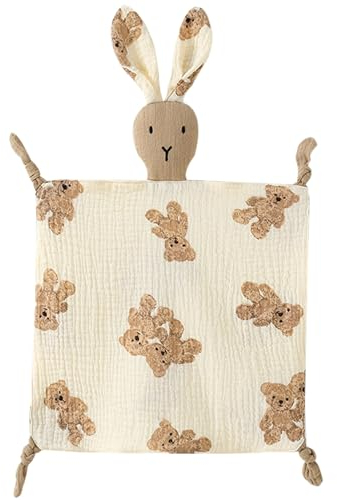 PEIPEIWU Kuscheldecke aus Bio-Baumwolle, Musselin, Hasen-Sicherheitsdecke, weich und atmungsaktiv, Geschenk für Jungen und Mädchen