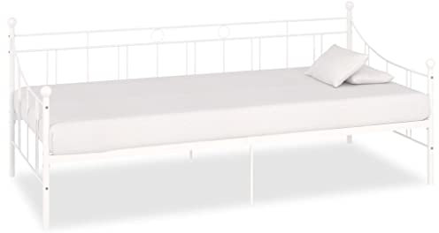 Bed frame Jugendbett Stauraumbett Tagesbett-Rahmen Weiß Metall 90×200 cm