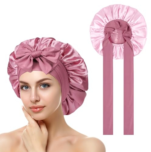 ACWOO Duschhaube, Satin Haarhaube für Damen, Doppelseitig Seidenhaube Zum Schlafen Schlafhaube Haare Schützen für die Nacht Bonnet mit elastischem Band