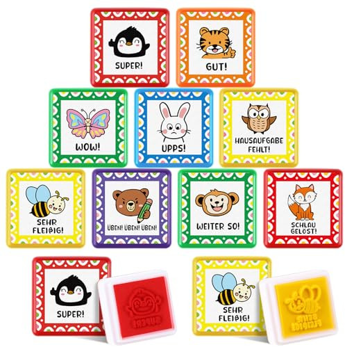 Faccito 9 Stück Selbstfärbende Lehrer Stempel mit Tiermotiven Farbenfrohe Lehrer Belohnung Stempel Motivationsstempel Lustig Lob Schüler Geschenk für Lehrertag Motivation Vorschule Grundschule