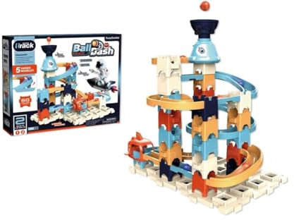 JugaToys - Pista de Construcción para Canicas - 60 Piezas Modulares para Crear Circuitos Personalizados - Incluye 5 Canicas de Colores - Juguete Educativo para Niños y Niñas A Partir de 3 Años