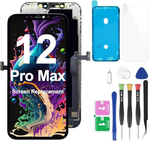 JQYDZH for iPhone 12 Pro Max Screen Replacement Retina 6.7 Haptic Touch LCD Display Digitizer Assembly with Repair Tool Kits, Waterproof Tape, Compatible with A2342, A2410, A2412, A2411